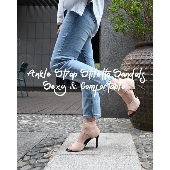 Apricot 3 Inches Peep Toe Synthetic Stiletto Stretchy Heeled Sandals for Women - Picture 6 of 8